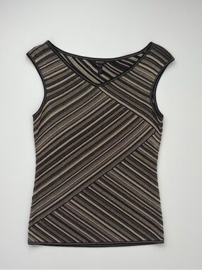 Escada Diagonal Striped Knit Tank - Black and Taupe